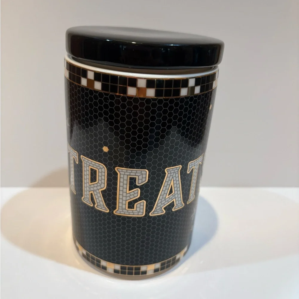 Anthropologie Medium Canister Black and White Bistro Halloween Treat Jar - Picture 6 of 9